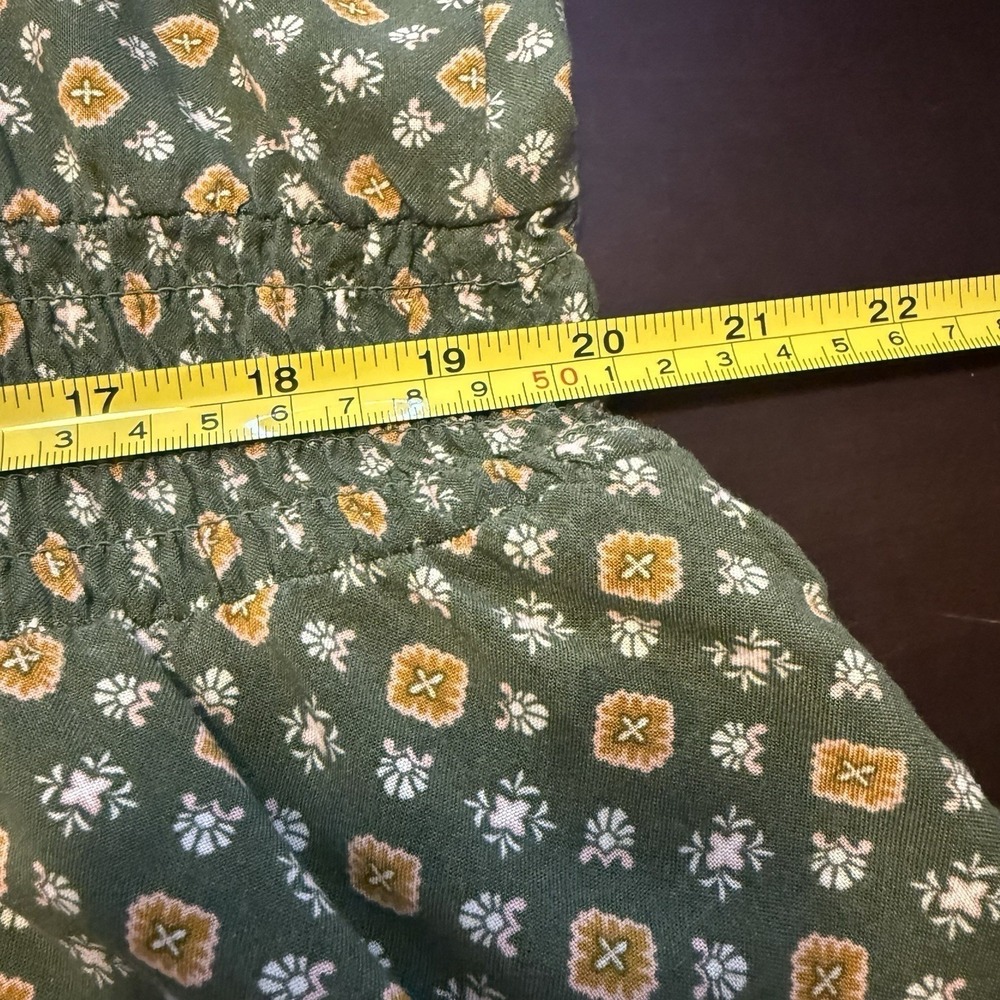 AUW Women's Olive Green Gold Floral Print Wide Leg Crop Jumpsuit Rayon Sz 3X - Picture 15 of 16